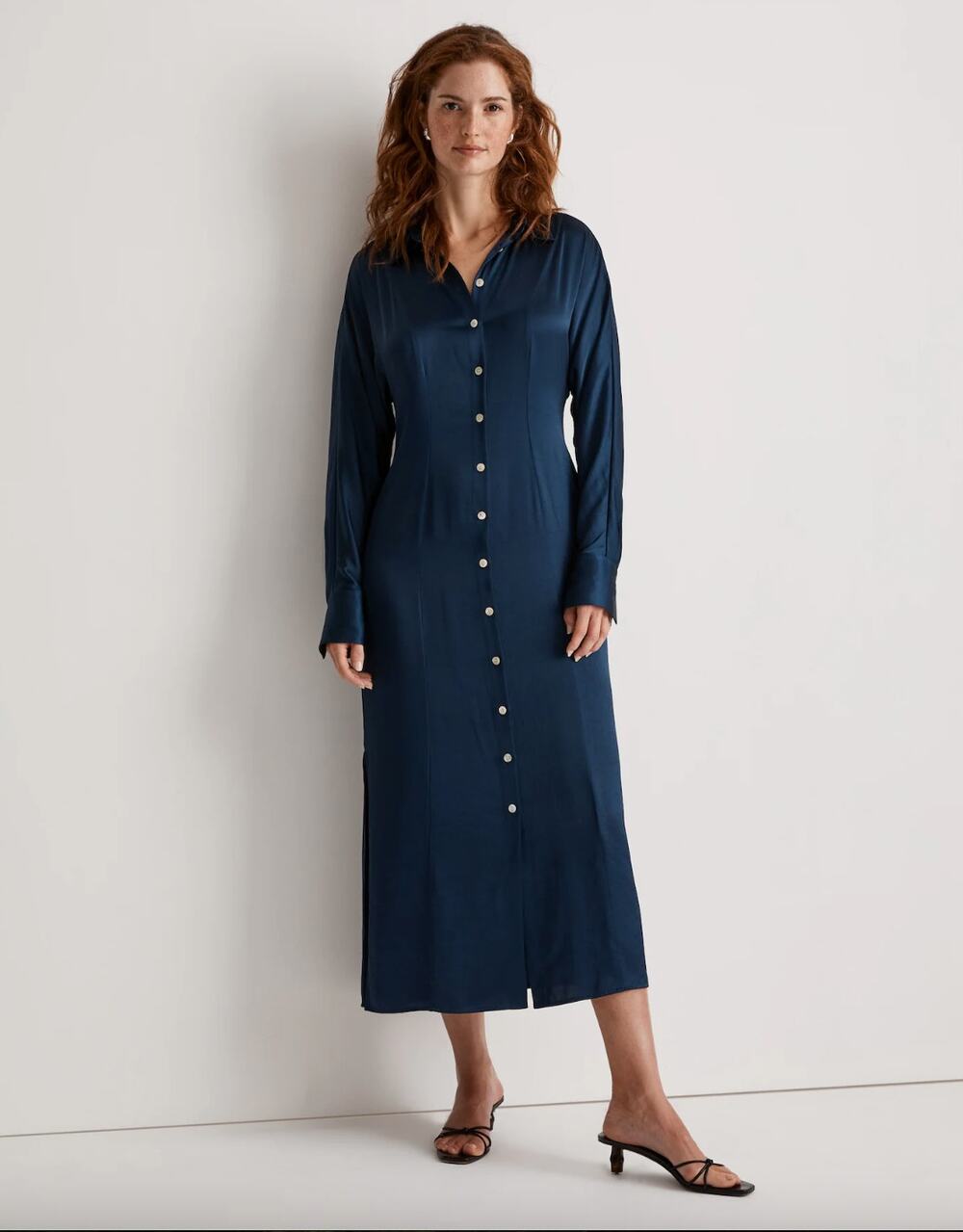 NEW Madewell Satin Button-Front Midi Shirtdress Size 6 Office Preppy Classic